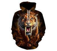 Himlaya Sweat à Capuche Unisexe, 3D Animal Impression Hoodie Manches Longues Homme Femme Sweat Capuche avec Poches Adulte Manteau de Sport Automne Hiver Tops Pullover (Tigre Jaune,M)