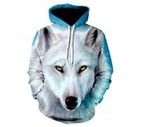 Himlaya Sweat à Capuche Unisexe, 3D Animal Loup Impression Hoodie Manches Longues Homme Femme Sweat Capuche avec Poches Adulte Manteau de Sport Automne Hiver Tops Pullover (Loup des neiges,XXL)