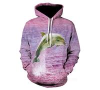 Himlaya Sweat à Capuche Unisexe, 3D Plage Impression Hoodie Manches Longues Homme Femme Sweat Capuche avec Poches Adulte Manteau de Sport Automne Hiver Tops Pullover (Dauphin Violet,3XL)