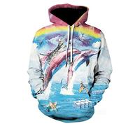 Himlaya Sweat à Capuche Unisexe, 3D Plage Impression Hoodie Manches Longues Homme Femme Sweat Capuche avec Poches Adulte Manteau de Sport Automne Hiver Tops Pullover (Chat Dauphin Rose,XXL)