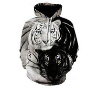 Himlaya Sweat à Capuche Unisexe, Impression de Animal 3D Hoodie Manches Longues Homme Femme Sweat Capuche avec Poches Adulte Manteau de Sport Automne Hiver Tops Pullover (Tigre Noir Blanc,3XL)