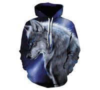 Himlaya Sweat à Capuche Unisexe, Impression de Animal 3D Hoodie Manches Longues Homme Femme Sweat Capuche avec Poches Adulte Manteau de Sport Automne Hiver Tops Pullover (Loup d'argent,L)