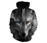 Himlaya Sweat à Capuche Unisexe, Impression de Animal 3D Hoodie Manches Longues Homme Femme Sweat Capuche avec Poches Adulte Manteau de Sport Automne Hiver Tops Pullover (Loup Gris,6XL)