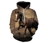 Himlaya Sweat à Capuche Unisexe, Impression de Animal 3D Hoodie Manches Longues Homme Femme Sweat Capuche avec Poches Adulte Manteau de Sport Automne Hiver Tops Pullover (Cheval Brun,6XL)