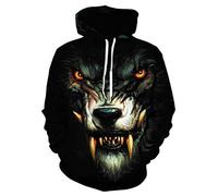 Himlaya Sweat à Capuche Unisexe, Impression de Animal 3D Hoodie Manches Longues Homme Femme Sweat Capuche avec Poches Adulte Manteau de Sport Automne Hiver Tops Pullover (Loup Noir,6XL)