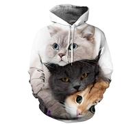 Himlaya Sweat à Capuche Unisexe, Impression de Animal 3D Hoodie Manches Longues Homme Femme Sweat Capuche avec Poches Adulte Manteau de Sport Automne Hiver Tops Pullover (Chat Mignon,M)