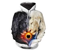 Himlaya Sweat à Capuche Unisexe, Impression de Animal 3D Hoodie Manches Longues Homme Femme Sweat Capuche avec Poches Adulte Manteau de Sport Automne Hiver Tops Pullover (Lion Noir et Blanc,XL)