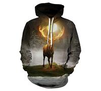 Himlaya Sweat à Capuche Unisexe, Impression de Animal 3D Hoodie Manches Longues Homme Femme Sweat Capuche avec Poches Adulte Manteau de Sport Automne Hiver Tops Pullover (Cerf du Soleil,XL)
