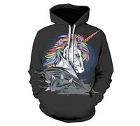 Himlaya Sweat à Capuche Unisexe, Impression de Animal Couleur 3D Hoodie Manches Longues Homme Femme Sweat Capuche avec Poches Adulte Manteau de Sport Automne Hiver Tops Pullover (Licorne,XXL)