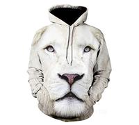 Himlaya Sweat à Capuche Unisexe, Impression de Animal Lion 3D Hoodie Manches Longues Homme Femme Sweat Capuche avec Poches Adulte Manteau de Sport Automne Hiver Tops Pullover (Lion Blanc,M)