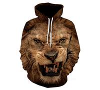 Himlaya Sweat à Capuche Unisexe, Impression de Animal Lion 3D Hoodie Manches Longues Homme Femme Sweat Capuche avec Poches Adulte Manteau de Sport Automne Hiver Tops Pullover (Lion Brun 1,XXL)