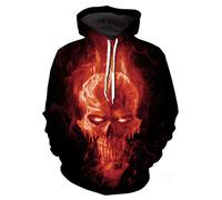 Himlaya Sweat à Capuche Unisexe, Impression de Crâne Hoodie Manches Longues Homme Femme Sweat Capuche avec Poches Adulte Manteau de Sport Automne Hiver Tops Pullover (Flamme Rouge,6XL)