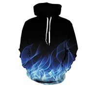 Himlaya Sweat à Capuche Unisexe, Impression de Flamme 3D Hoodie Manches Longues Homme Femme Sweat Capuche avec Poches Adulte Manteau de Sport Automne Hiver Tops Pullover (Lac Bleu,S)