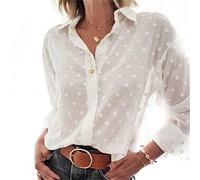 Himllauen Chemisier Femme Point Imprimé à Pois Blanc Blouse Boutonnée à Manches Longues Sexy Transparent Ample Élégant Casual (Blanc, M)
