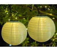 Himmel Lot de 2 lanternes solaires d'extérieur à LED, étanches, en nylon, 25 cm, éclairage solaire pour jardin, cour, terrasse, mariage, décoration d'Halloween (beige)