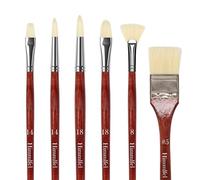 Himmlfel Pinceaux Huile, 6 Pinceaux Chungking Hog Bristle pour Huile, Acrylique, Gouache, Comprenant Rond, Plat, Filbert, éventail et Large Plat, Idéaux pour Débutants et Artistes (6, Grand)