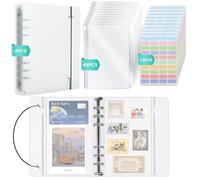 HIMOMO 4 pièces A5 Classeurs à anneaux 6 anneaux, avec 48 pièces pochette budget, transparent Classeur Budget A5 pour cartes, stockage, tampons et École de bureau (avec 10 Etiquete)