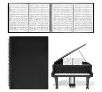 HIMOMO Porte-Partitions A4 Extensible, 30 Pochettes/60 Pages, Chemise de Musique Imperméable pour Partitions, Dossier de Rangement Noir pour Feuilles de Musique, Dessins et Documents, 216 x 279 mm