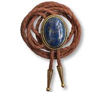 Himongoo Cravate Bolo en Pierre Précieuse Naturelle - Cravate de Mariage en Cuir Marron pour Homme Femme - Cravate Bolo de Style Western, Lapis lazuli., M