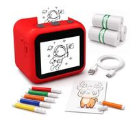 HiMont Imprimante d'Autocollants IA pour Enfants, Mini Imprimante Thermique avec Commande Vocale, 3 Rouleaux Papier & 5 Feutres, Cadeau Anniversaire & Noël pour Garçons & Filles de 3 à 12 Ans (Rouge)