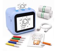 HiMont Imprimante d'Autocollants IA pour Enfants, Mini Imprimante Thermique avec Commande Vocale, 3 Rouleaux Papier & 5 Feutres, Cadeau Anniversaire & Noël pour Garçons & Filles de 3 à 12 Ans (Bleu)