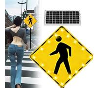 Himopuer Panneau de Passage piéton Solaire Clignotant à LED, Panneau de signalisation routière Durable en Aluminium, étanche IP65, indicateur de sécurité routière pour Rues et passages(24in)