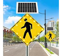 Himopuer Panneau de Passage piéton Solaire Clignotant à LED, signalétique routière, en Aluminium IP65 résistant aux intempéries, pour Parcs, écoles, Zones urbaines et piétonnes.(30in)
