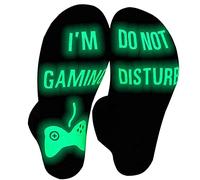 Himozoo Chaussettes avec inscription « Do Not Disturb I'm Gaming » - Cadeau amusant pour fils, adolescents, garçons, mari, papa, petit ami, homme, femme, gamer, Long blanc noir lumineux, S/L