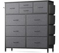 Himusi Commode haute pour chambre à coucher avec 10 tiroirs, tour de rangement en tissu avec poches latérales, pour chambre d'enfant, couloir, placards (gris)
