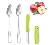 Hinapan 4 Morceaux de cuillère de Pamplemousse, avec 1 Couteau Pliant, cuillère en Acier Inoxydable avec des Dents, Bord dentelé et poignée épaisse, cuillère de Fruits pour Kiwi, Pommes