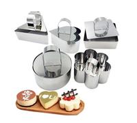 Hinapan Lot de 5 anneaux à dessert en acier inoxydable - Moules à gâteau en acier inoxydable - Avec poussoir et pelle - Pour la fabrication de gâteaux, biscuits, mousse, sandwiches