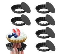 Hinapan Lot de 6 moules à tarte avec fond amovible de 7,6 cm - En acier au carbone - Pour mini tartelettes, usage domestique - Pour la maison, le restaurant