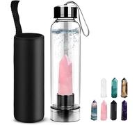 HINATAA Bouteille d'eau en Cristal, 550ML Pierre Precieuse Naturelle Verre Eau Bouteille Amovible, Pierres Thérapeutiques pour Bien-être Naturel Guérison, Anti-fuite (Cristal Rose+bouteille)