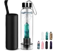 HINATAA Bouteille d'eau en Cristal, 550ML Pierre Precieuse Naturelle Verre Eau Bouteille Amovible, Pierres Thérapeutiques pour Bien-être Naturel Guérison, Anti-fuite (Fluorite Verte+Bouteille)