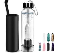 HINATAA Bouteille d'eau en Cristal, 550ML Pierre Precieuse Naturelle Verre Eau Bouteille Amovible, Pierres Thérapeutiques pour Bien-être Naturel Guérison, Anti-fuite (Cristal Transparent+Bouteille)