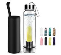 HINATAA Bouteille d'eau en Cristal, 550ML Pierre Precieuse Naturelle Verre Eau Bouteille Amovible, Pierres Thérapeutiques pour Bien-être Naturel Guérison, Anti-fuite (Citrine+Bouteille)