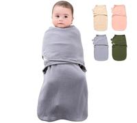 HINATAA Emmaillotage bébé en Coton Gaze, Baby Sacs de Couchage Nouveau-né, 3 en 1 couvertures d'emmaillotage bébé, Grand Scratch Gigoteuse Naissance, Swaddle Bebe Garçons Filles (Gris, 3-6 Mois)