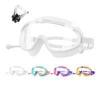 HINATAA Lunettes de natation pour enfants avec bouchons d'oreille,Lunettes de plongée avec clip pour le nez,Anti Brouillard Lunettes Piscine Enfant garçons et fille 3-8 ans (Blanc)