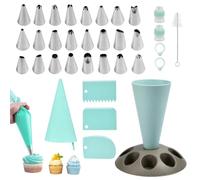 HINATDD Kit Pâtisserie Complet, Support de Poche à Douille | Ensemble de 35 Pièces Bleu, Inox et TPU Robustes, Socle à 8 Emplacements, Porte Sacs à Pâtisserie Idéal pour Débutants