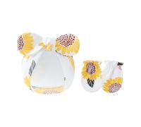 HINAYOSAN Bonnet doux et respirant pour bébé avec moufles assorties et gants anti-rayures pour bébé de 0 à 6 mois, Tournesol jaune., Taille unique