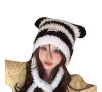 HINAYOSAN Bonnet en peluche pour femme fille cache-oreilles d'hiver chaud coupe-vent chaud mode sport de plein air doux tête de mort chapeau d'hiver couvre-oreilles, noir/blanc, Taille unique