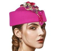HINAYOSAN Chapeau bibi vintage en laine et cristal - Chapeau d'hôtesse de l'air pour cocktail, fête des années 1920, accessoire de costume garçonne