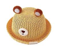 HINAYOSAN Chapeau de paille respirant pour petits enfants, garçons et filles, chapeau de plage pare-soleil mignon ours décoration accessoire, jaune, Taille unique