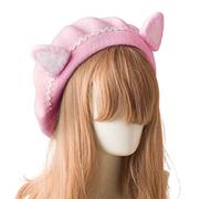 HINAYOSAN Chapeau de peintre en dentelle blanche de 56 à 58 cm, mignon pour les oreilles, accessoires de cheveux sauvages pour Halloween, New Ye Chapeaux pour femmes, accessoires d'hiver blancs