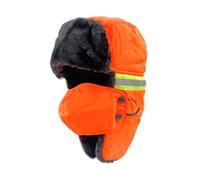 HINAYOSAN Chapeau en peluche à rayures réfléchissantes avec couleur fluorescente pour l'hiver, chapeau cosaque chaud coupe-vent pour activités de plein air, orange fluo, S/L
