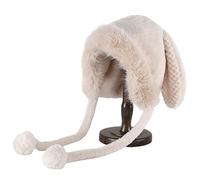 HINAYOSAN Chapeau en peluche épais pour femme - Amusant oreilles de lapin - Costume de cosplay - Activité de plein air - Coupe-vent - Bonnet chaud en peluche pour l'automne et l'hiver