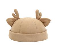 HINAYOSAN Chapeau vintage décontracté chapeau sans bord réglable bois oreilles tête de mort chapeau corne de renne pour homme femme, kaki, S/L