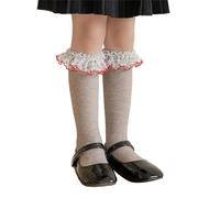HINAYOSAN Chaussettes montantes en dentelle à volants pour filles de 3 à 13 ans - Jambières respirantes - Bas de mollet tendance pour tout-petits, kaki, Taille unique