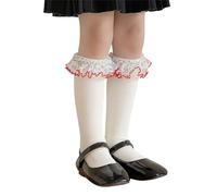 HINAYOSAN Chaussettes montantes en dentelle à volants pour filles de 3 à 13 ans - Jambières respirantes - Bas de mollet tendance pour tout-petits, blanc, Taille unique