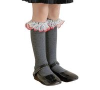 HINAYOSAN Chaussettes montantes en dentelle à volants pour filles de 3 à 13 ans - Jambières respirantes - Bas de mollet tendance pour tout-petits, gris foncé, Taille unique